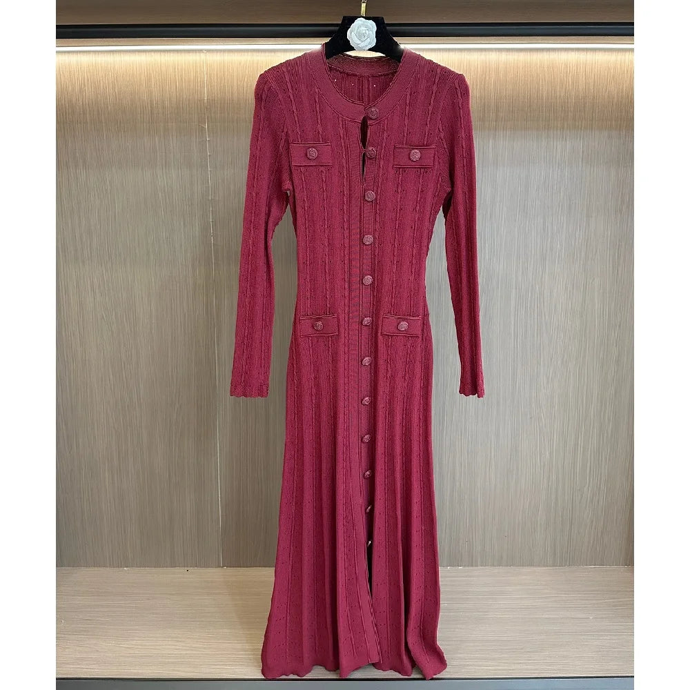 Elegant Women's Knitted Hollow Corset Long Skirt Dress - Image 4
