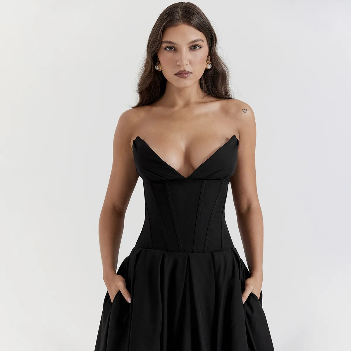 Elegant Strapless Midi Corset Dress for Special Occasions - Image 17