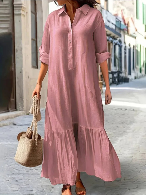 Women's Casual Cotton Linen Long Sleeve Ruffled Dress - Image 22
