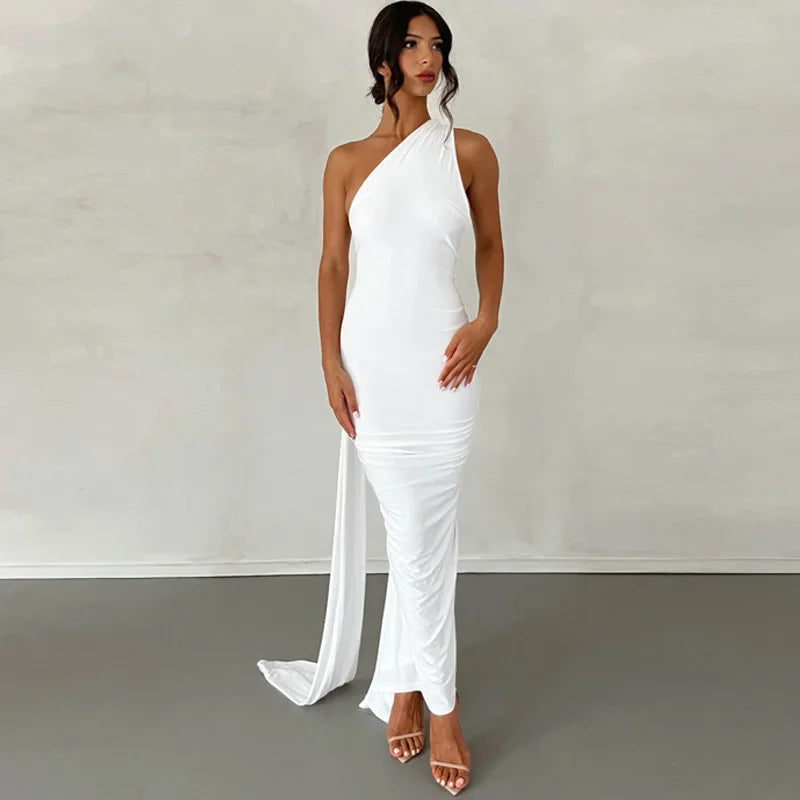 Elegant One Shoulder Maxi Dress - Sexy Backless Design - Image 16