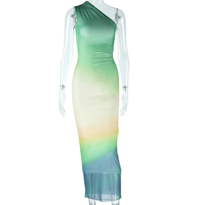 Gradient Print Oblique Shoulder Sleeveless Dress for Women - Image 2