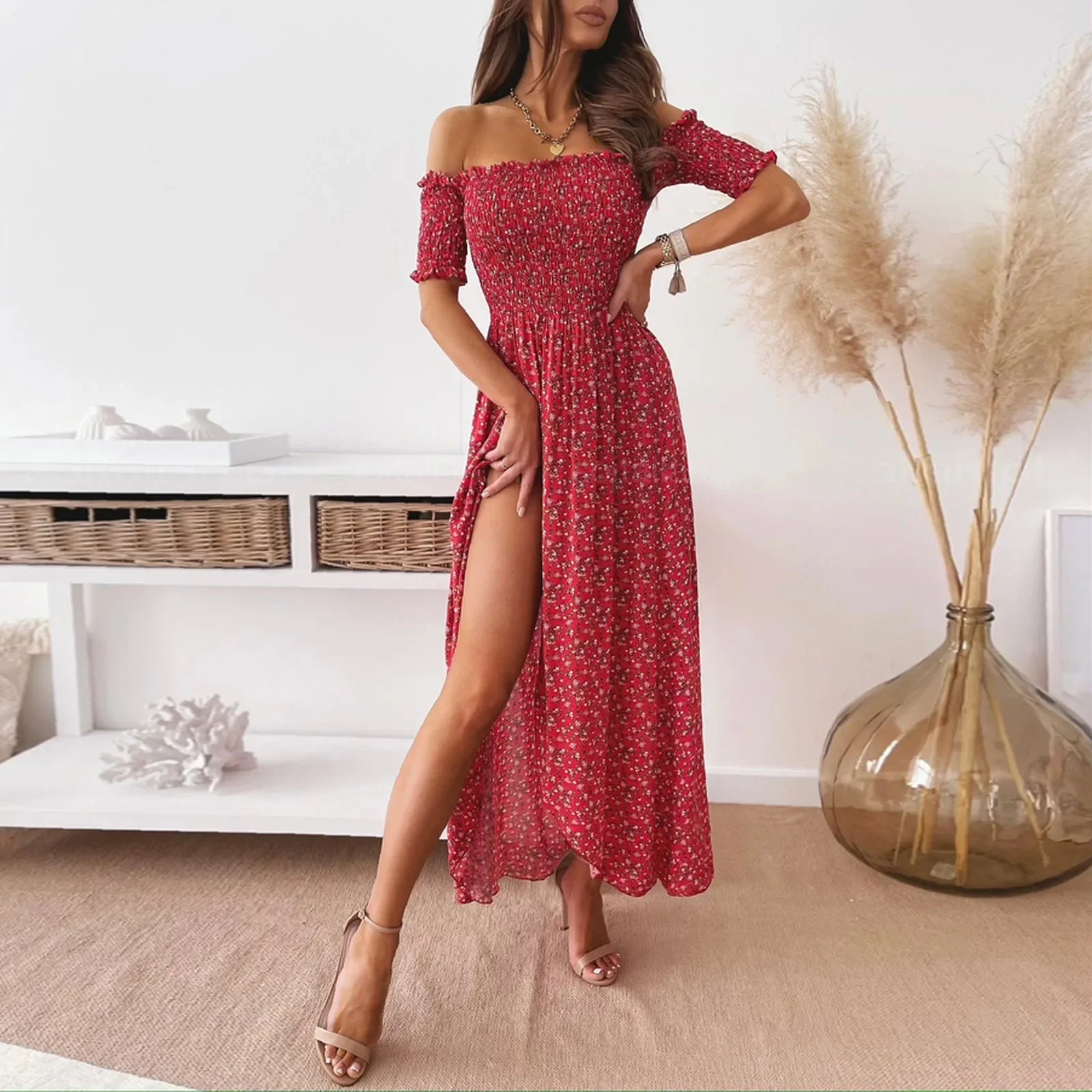 Elegant Black Floral Print Backless Summer Dress - Image 19