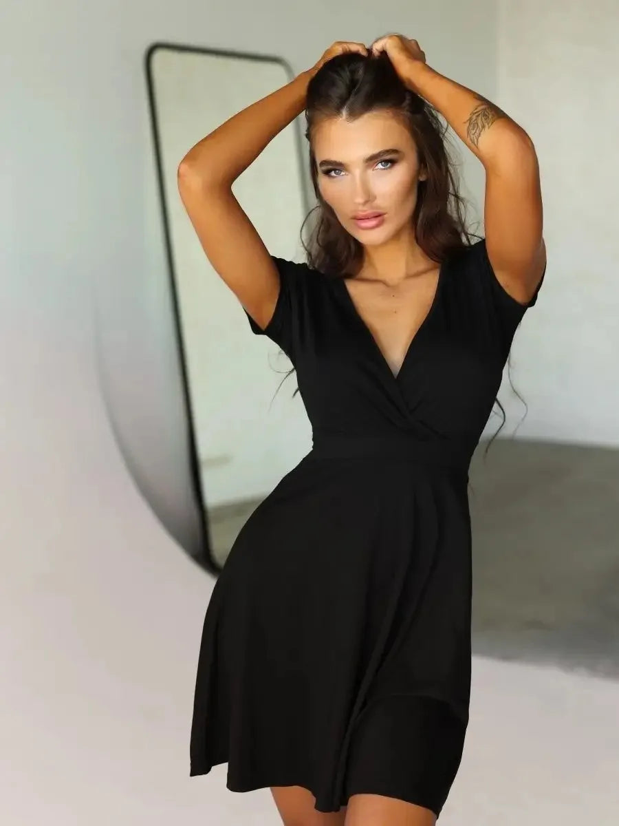 Chic Black V-Neck Mini Dress for Summer Nights - Image 9