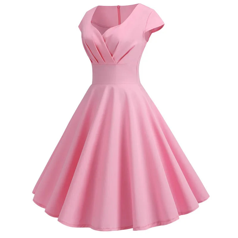 Elegant Pink V-Neck Midi Swing Dress for Women - Image 18