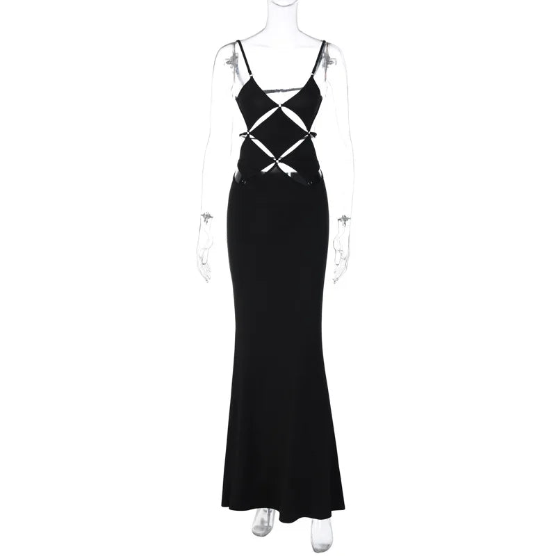Elegant Black Hollow Out Slip Dress for Summer Parties - Image 2