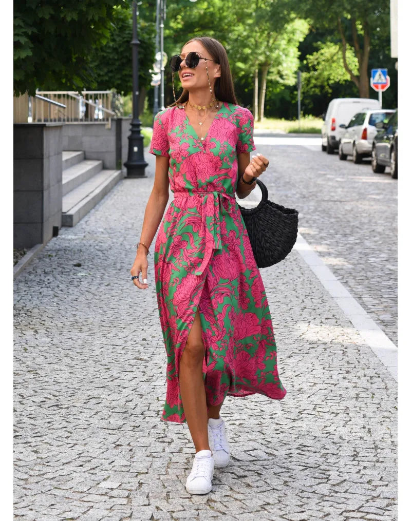 Floral Print V Neck Lace-Up Summer Dress for Women - Image 19