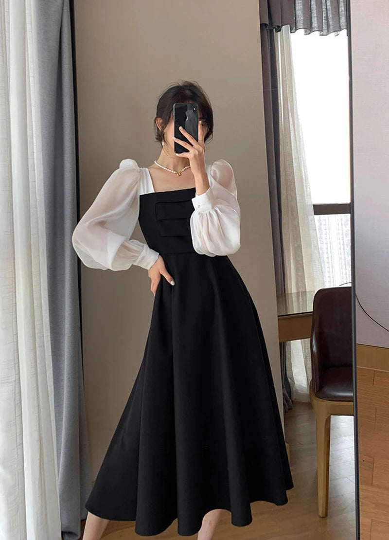 Elegant High Waist Chiffon Black Dress for Women - Image 13
