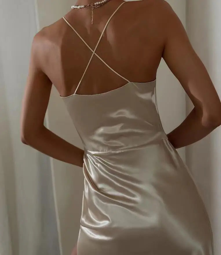 Backless Suspender Dress with Sexy Slit – 4 Colors - Image 6