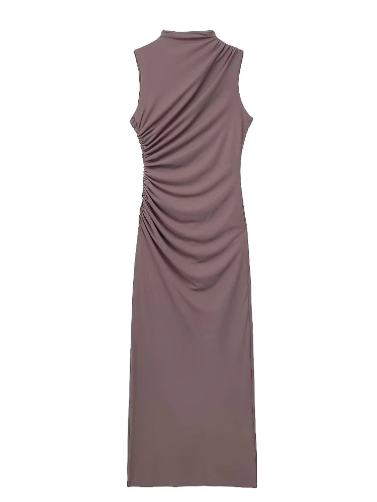 Elegant Off-Shoulder Pleated Maxi Dress for Women - Image 5