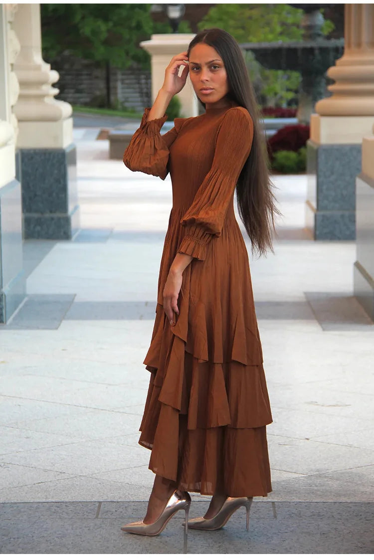 Elegant Lantern Sleeve Dress with Lotus Edge Skirt - Image 24