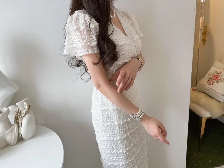 Elegant Summer Bodycon Dress with V-Neck and Short Sleeves - Image 12
