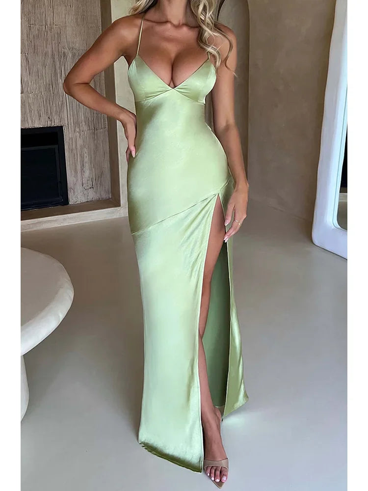 Elegant Satin Backless Spaghetti Strap Summer Dress - Image 4