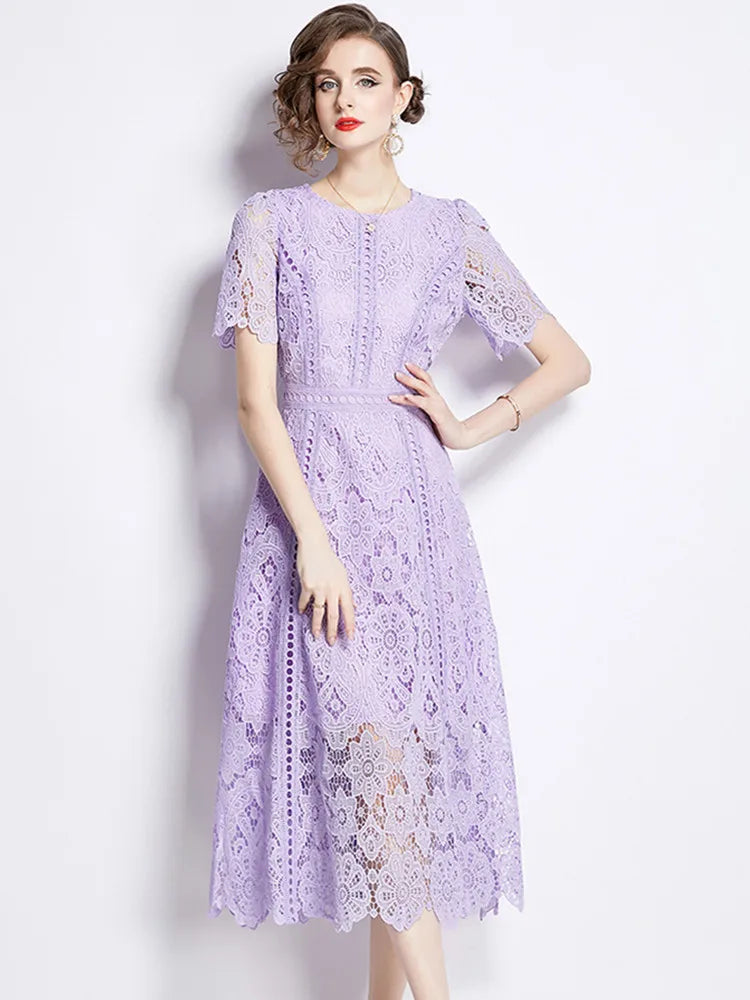 Elegant Vintage Lace Short Sleeve Summer Dress for Women - Image 13