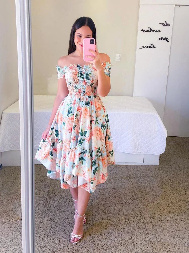 Elegant Off-Shoulder Summer Floral Dress for Women