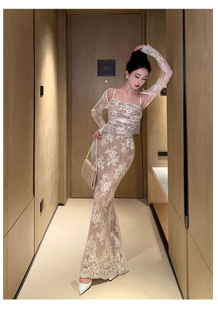 Elegant White Lace Mermaid Dress for Weddings & Events - Image 15