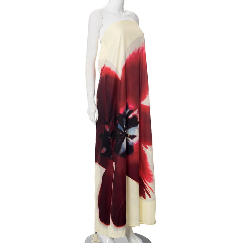 Elegant Floral Print Strapless Maxi Dress for Women - Image 21