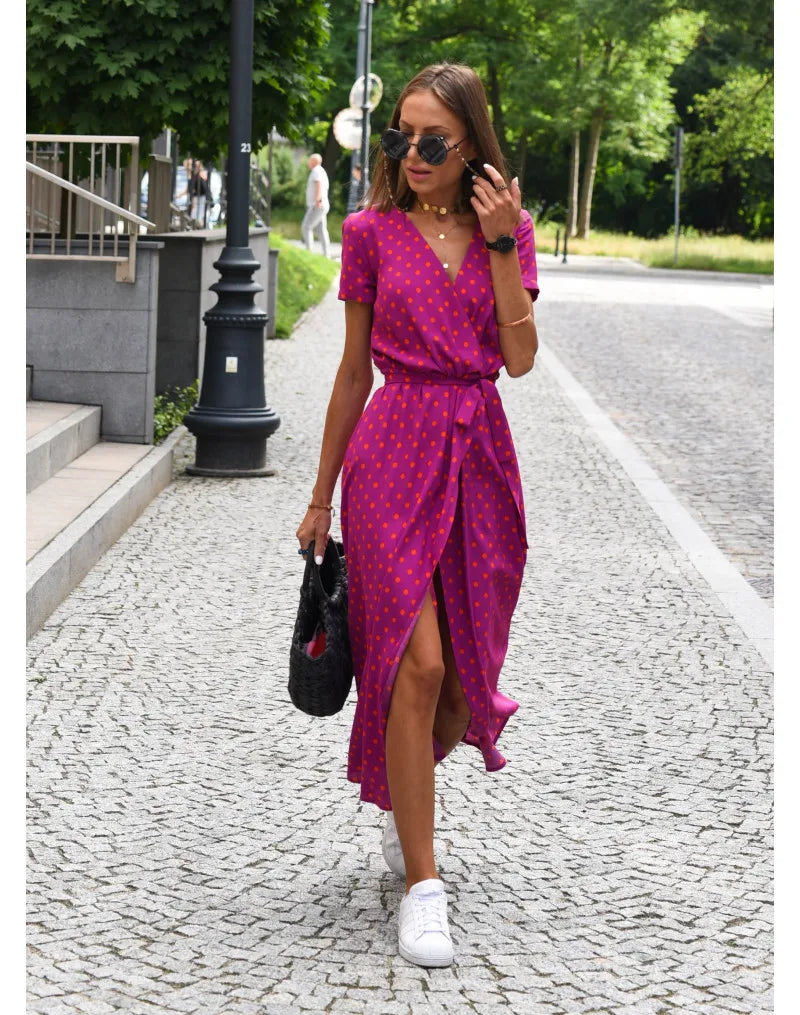 Floral Print V Neck Lace-Up Summer Dress for Women - Image 27