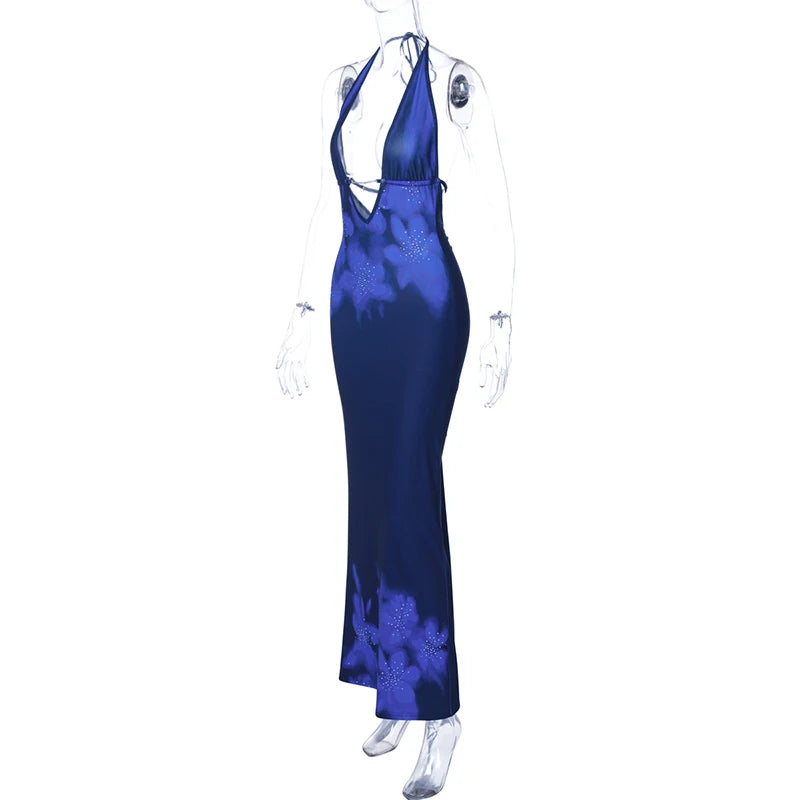 Floral Print Backless Maxi Dress with Deep V Neck - Image 13