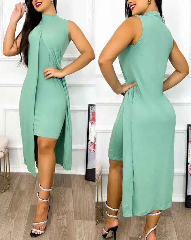 Stylish Women's Summer Keyhole Neck Cutout Asymmetrical Dress - Image 19