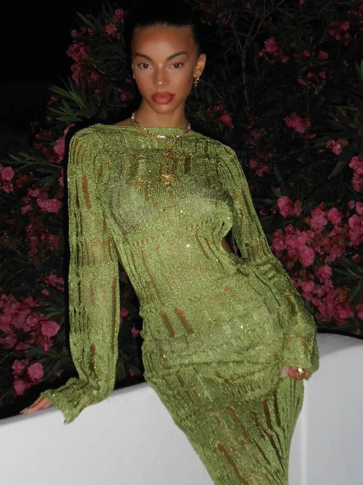 Chic Backless Knitted Maxi Dress for Fall Vacations - Image 3