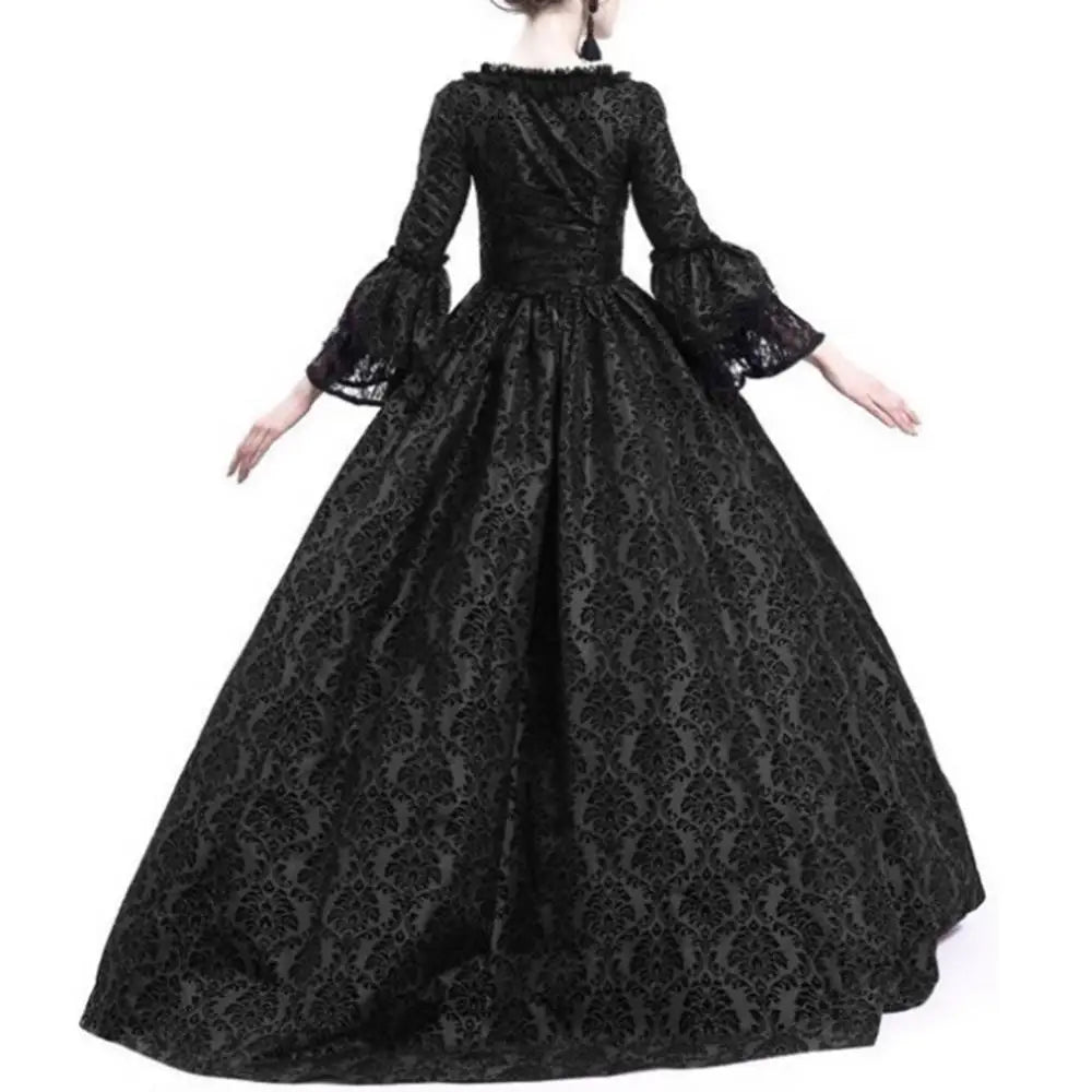 Medieval Gothic Lace Maxi Dress with Square Neck and Flare Sleeves