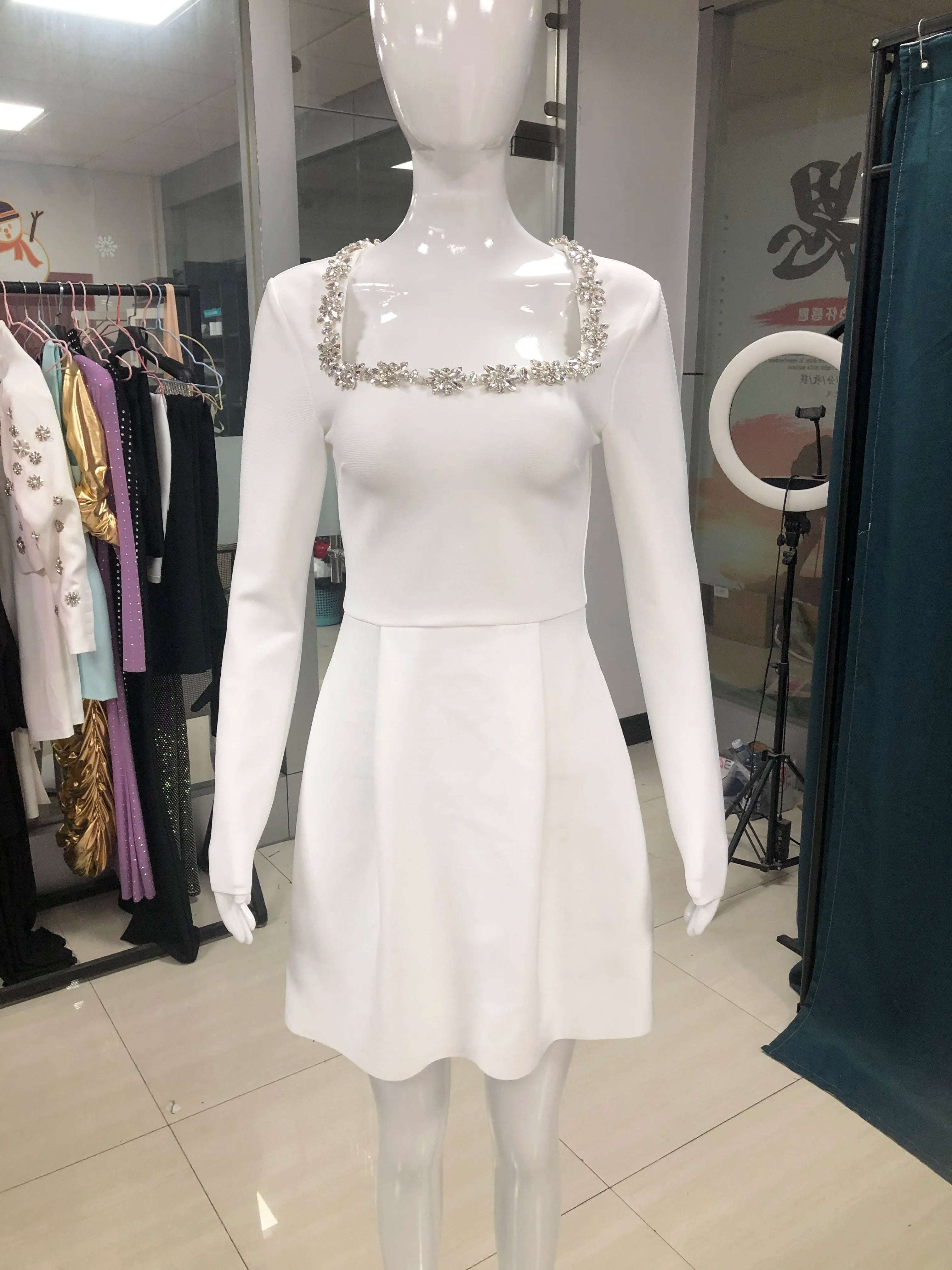 Summer Women's White Square Neck A-line Mini Dress - Image 13