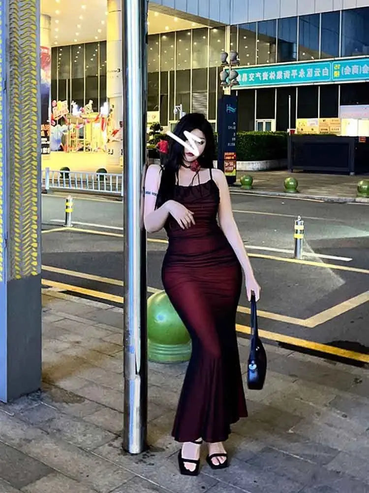 Elegant Red Mesh Bodycon Maxi Dress for Nights Out - Image 8