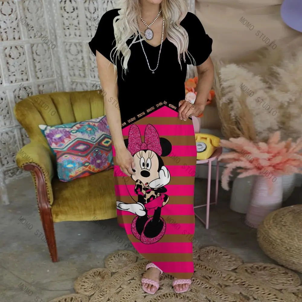 Chic Women's V-Neck Maxi Dress with Cartoon Print - Image 32