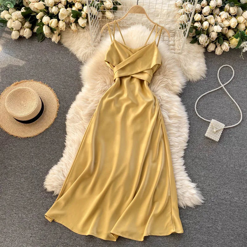 Elegant Backless Lace-up A-line Summer Slip Dress - Image 28