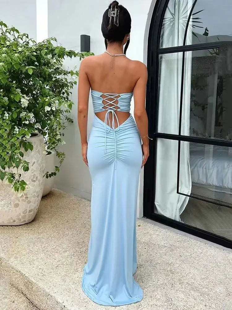 Strapless Lace-Up Maxi Dress for Women - Summer Party Outfit - Image 6