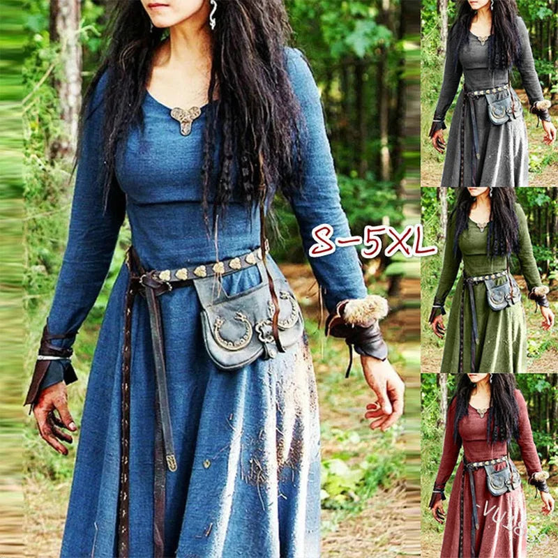 Elegant Long Sleeve Medieval Maxi Dress for Women