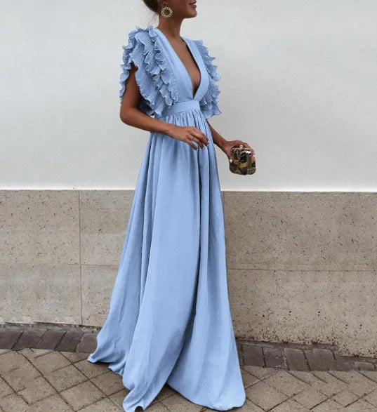 Elegant Deep V-Neck Backless Swing Dress for Parties - Image 7