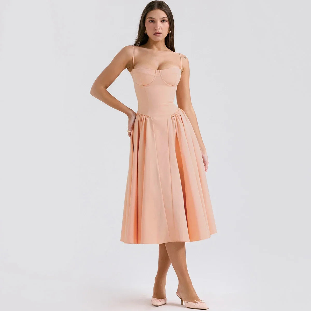 Elegant Pink Midi Dress with Spaghetti Straps for Women - Image 8