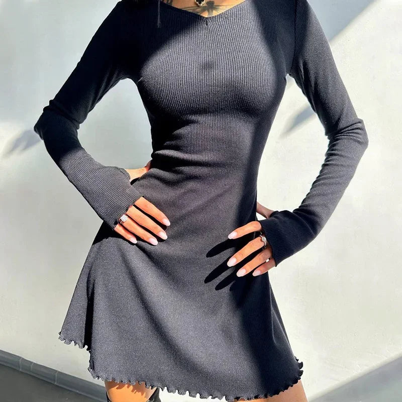 Chic High Waist A-Line Lace-Up Autumn Dress - Image 17