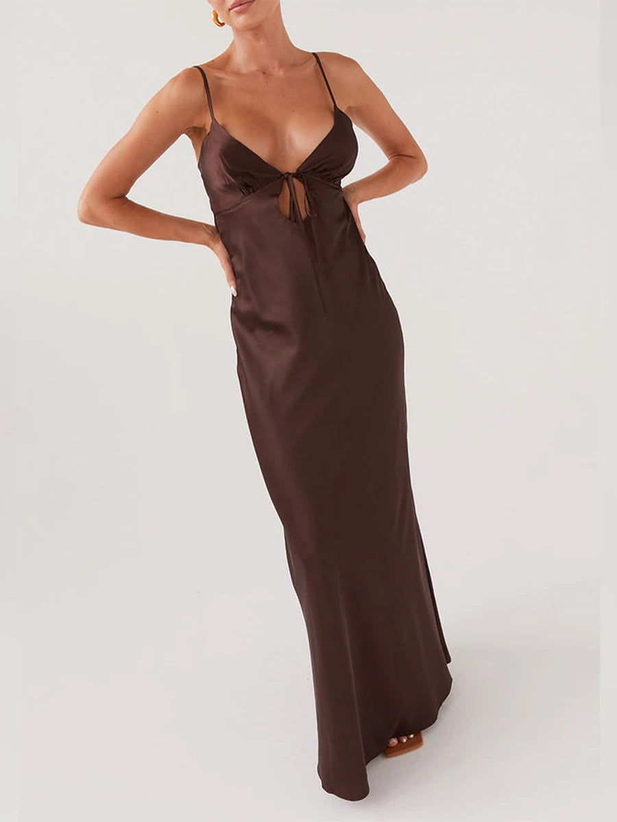 Elegant Backless Satin Maxi Dress with Spaghetti Straps - Image 18