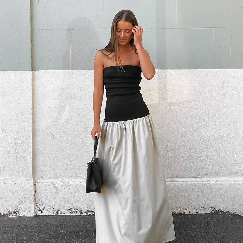 Stylish Off-Shoulder Patchwork Maxi Dress for Summer - Image 27