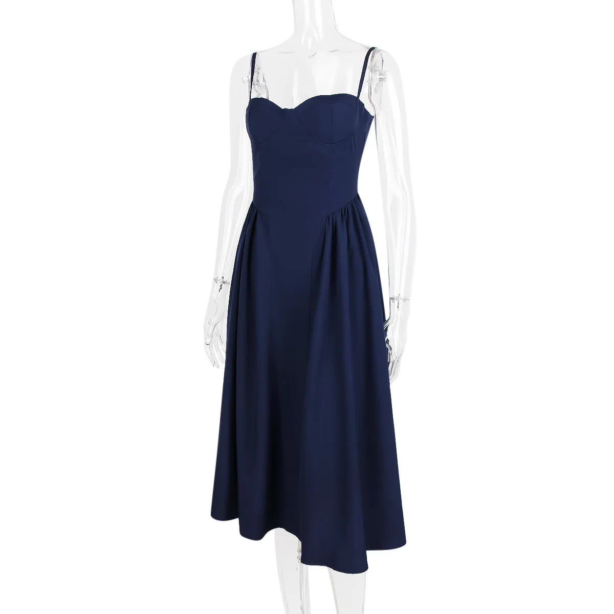 Elegant Sleeveless Midi Dress with Frill Hem & Corset - Image 39