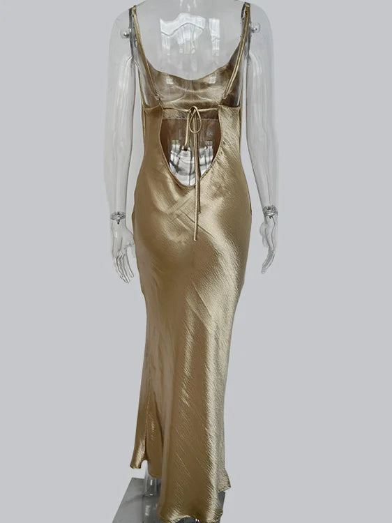 Elegant Backless Satin Spaghetti Strap Summer Dress for Parties - Image 24