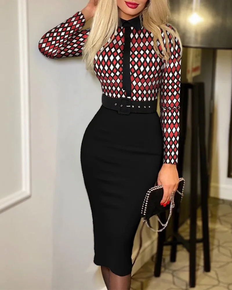 Chic Printed A-line Dress with Belt for Women - Image 10
