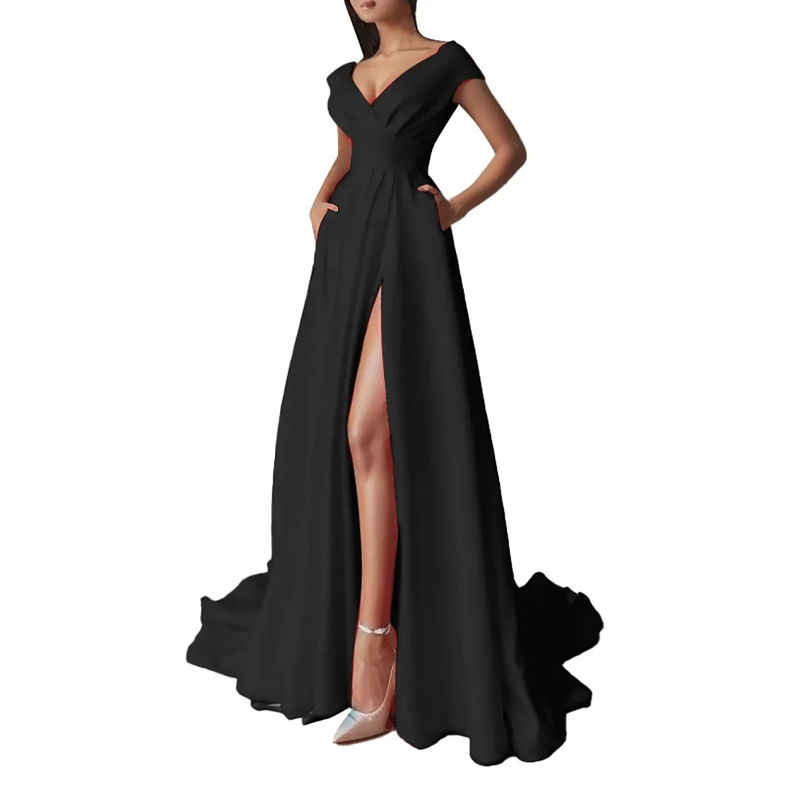 Elegant Backless V-Neck White Party Dress with High Waist - Image 3