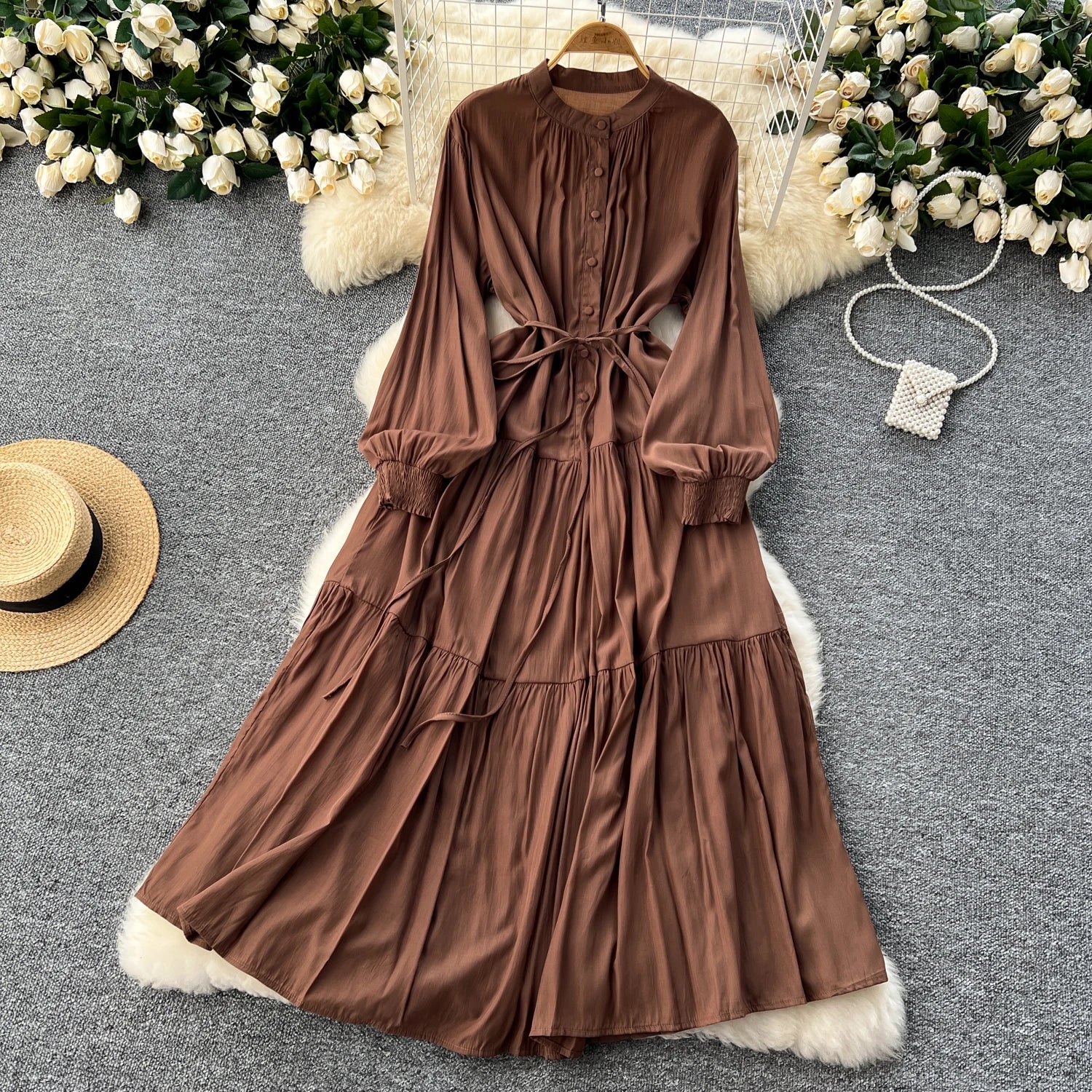 Elegant A-Line Beach Dress with Loose O-Neck Sleeves - Image 36
