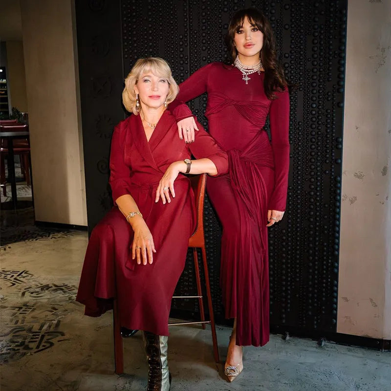 Retro Burgundy Slim Fishtail Maxi Dress for Women - Image 19