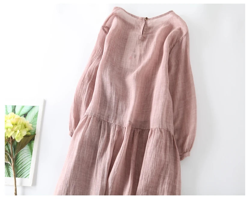 Elegant Vintage Maxi Dress with O-Neck and Short Sleeves - Image 10
