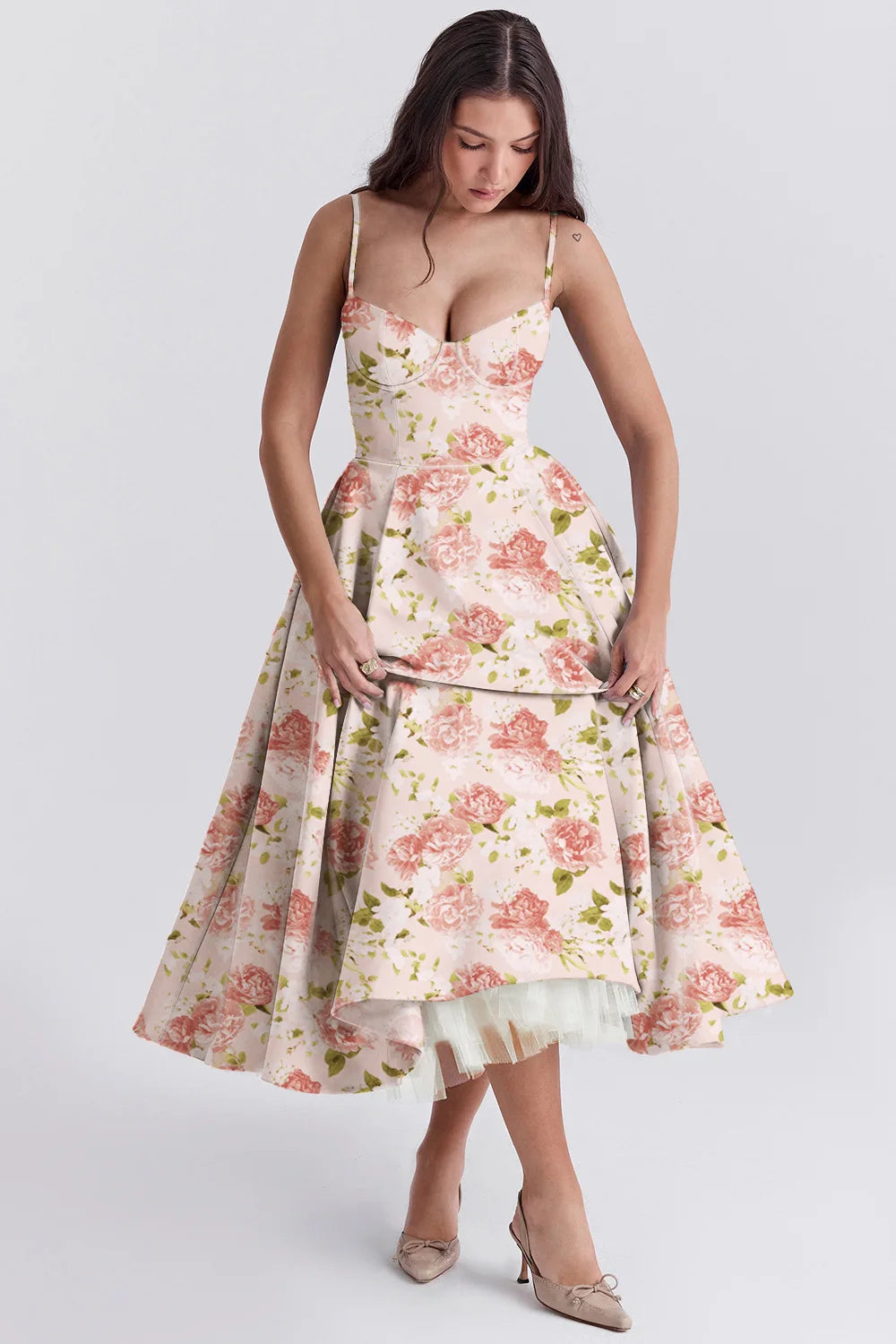 Elegant Floral Spaghetti Strap Backless Party Dress - Image 60