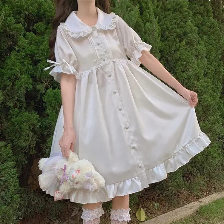 Women's Kawaii White Puff Sleeve Midi Dress - Image 18