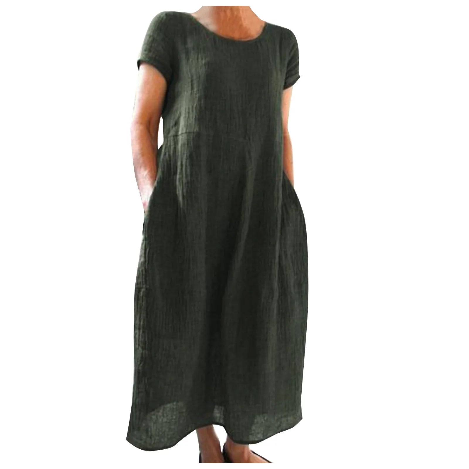 Casual Loose Short Sleeve O-Neck Long Dress for Women - Image 15