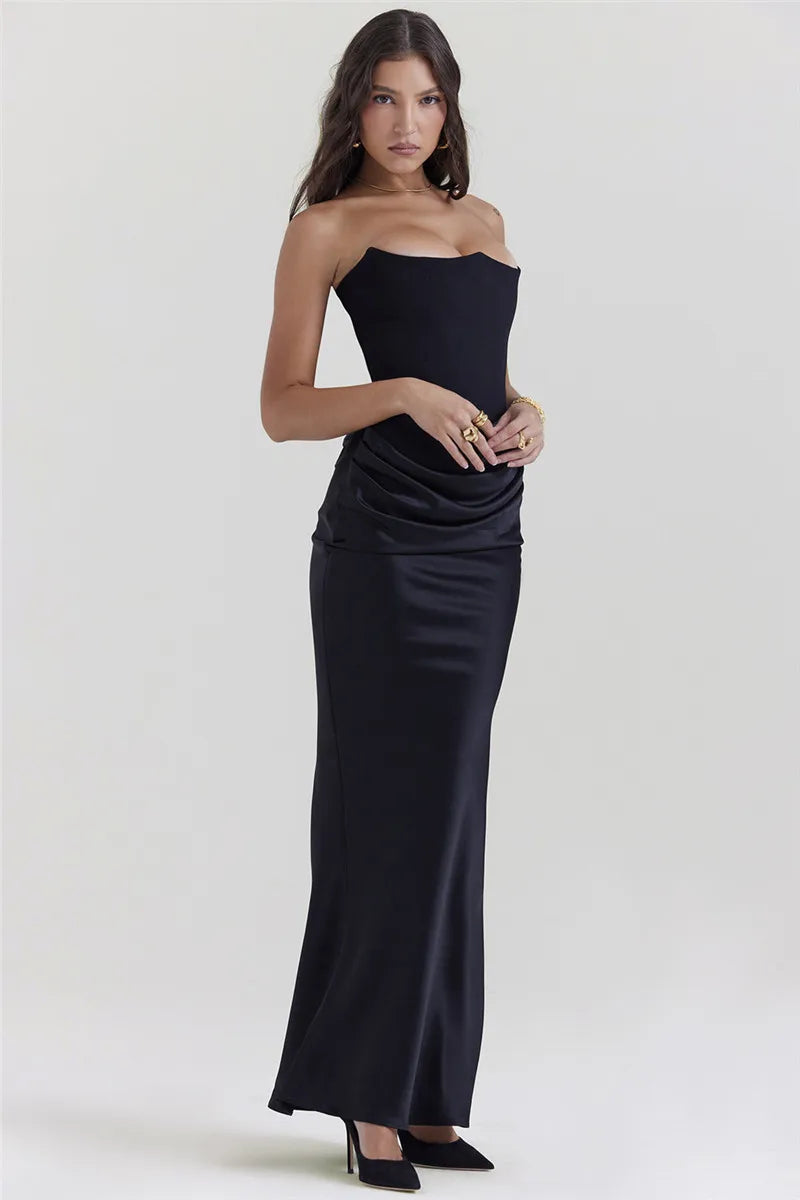 Elegant Black Strapless Bodycon Maxi Dress for Women - Image 23