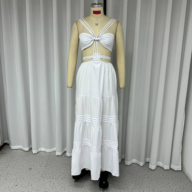 Summer Backless Hollow Out Pleated Maxi Dress for Women - Image 32