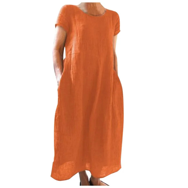 Casual Loose Short Sleeve O-Neck Long Dress for Women - Image 4