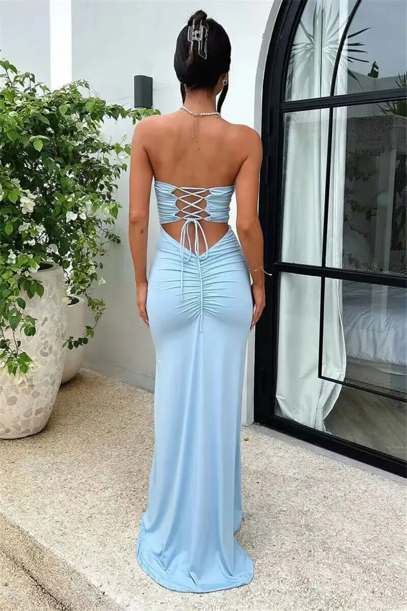 Strapless Lace-Up Maxi Dress for Women - Summer Party Outfit - Image 30